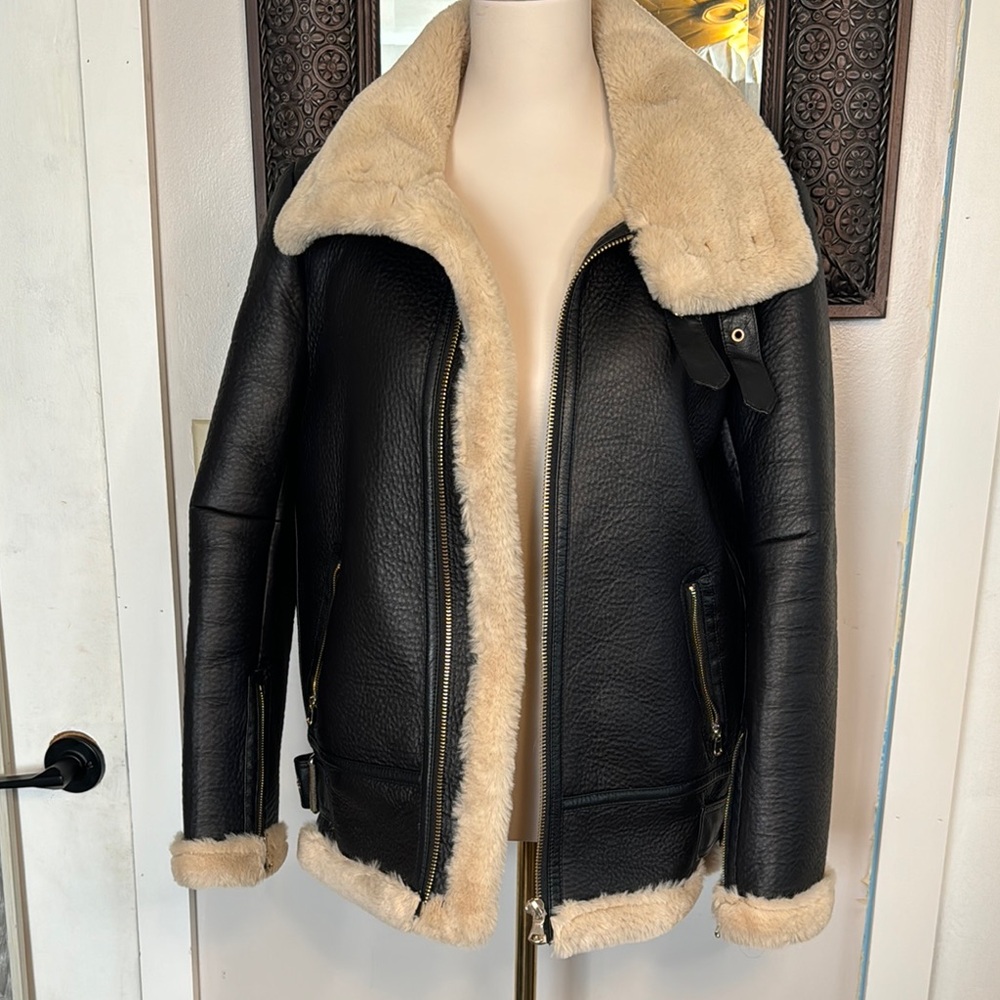 Zara nwot leather and Shearling Jacket